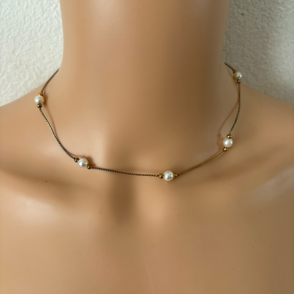 Vintage pearl chain necklace choker minimalist classic collar length